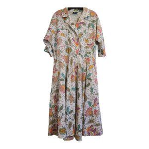 Rhymes Womens Dress Vintage Short Sleeve White Floral Print Size L (see meas)